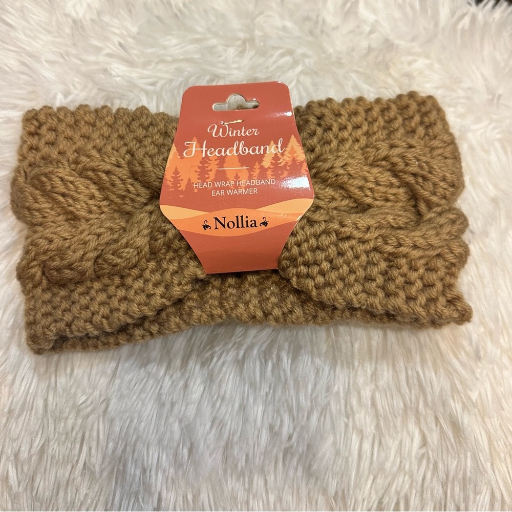 Nollia Women’s Brown Blue Knit Set of Winter Headband Ear Warmers NWT